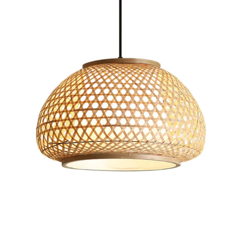 Asia Style Rattan Shade Pendant Lamp - 1 Light Ceiling Lantern in Beige