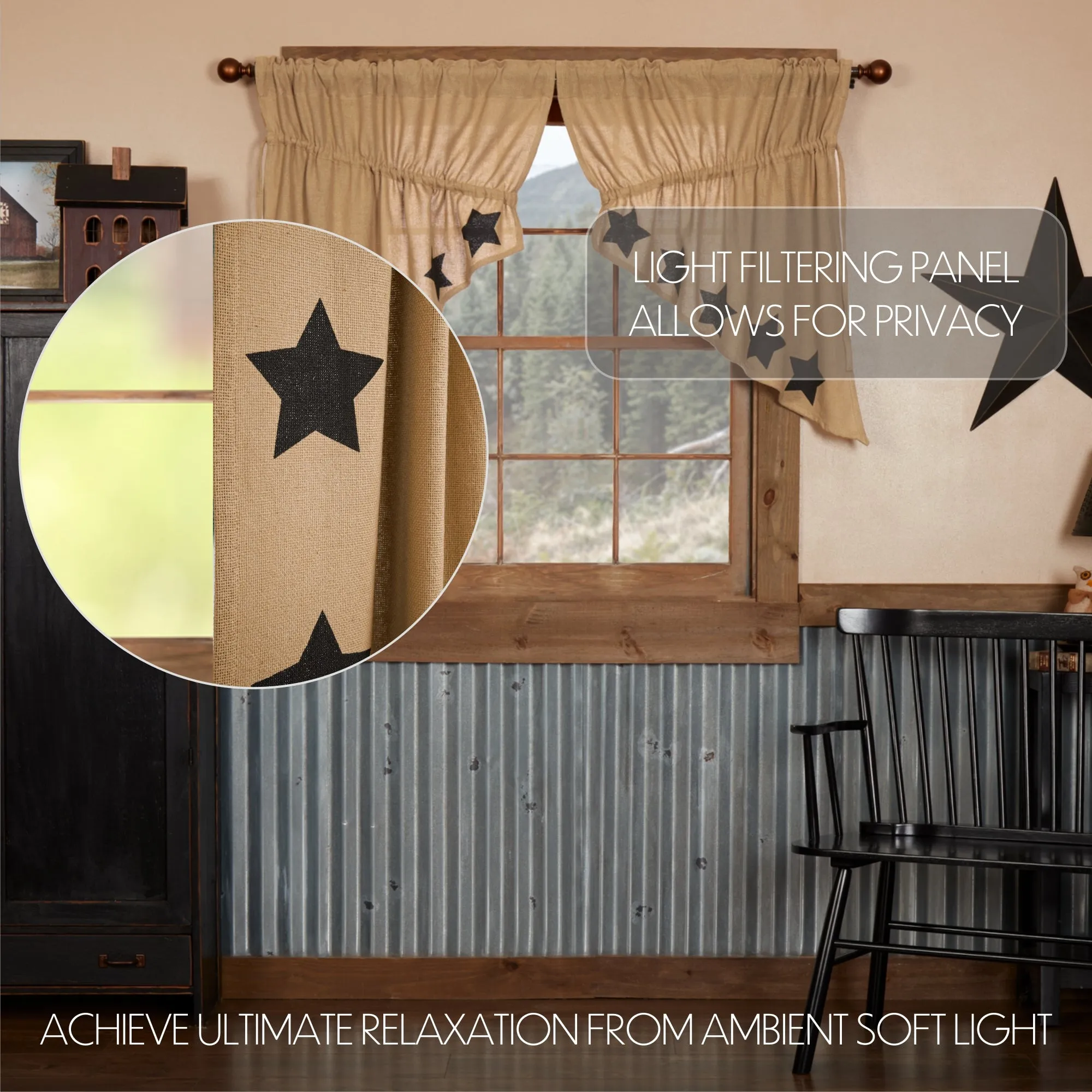 Burlap w/ Stencil Stars Swag Set of 2