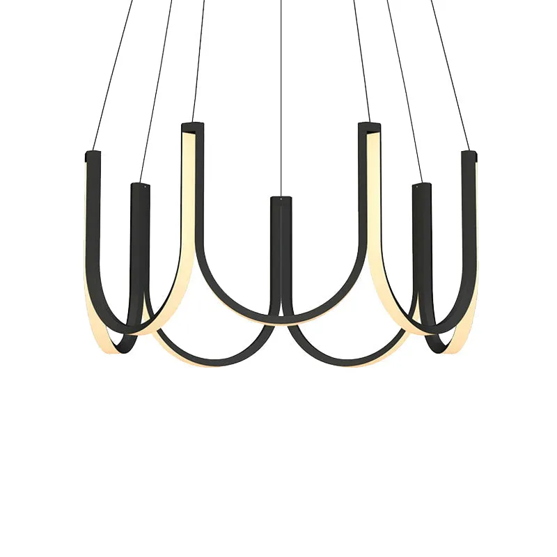 Contemporary Black & White U-Shaped LED Chandelier Pendant with Gold Accents - White/Warm Light