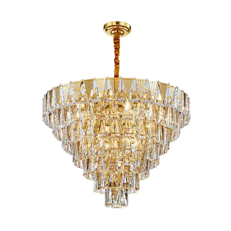 Contemporary Crystal Block Chandelier - 7 Tiers, 10 Lights - Gold Pendant Lighting