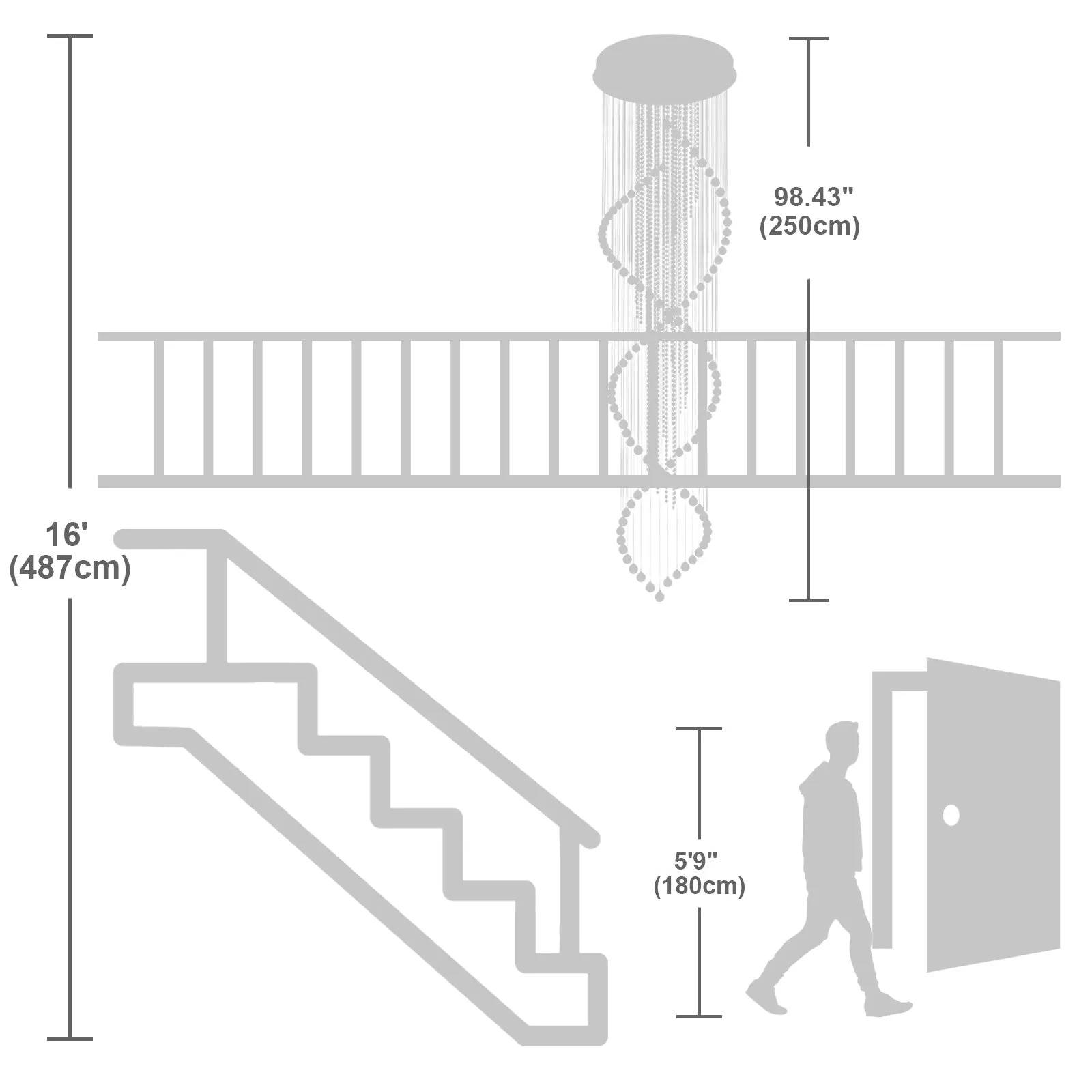 Glowlings 10-Light 98"H Luxury Double Spiral Raindrop Crystal Foyer Chandelier For High Ceilings