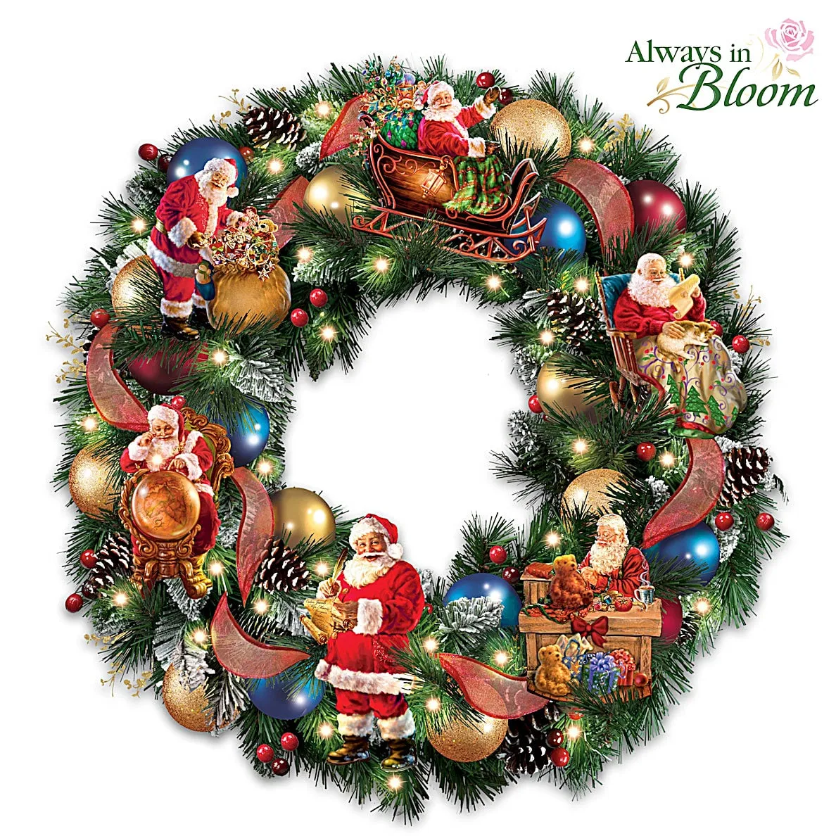 The Bradford Exchange Santa's Busy Season Illuminated Christmas Wreath by Dona Gelsinger 22-inches